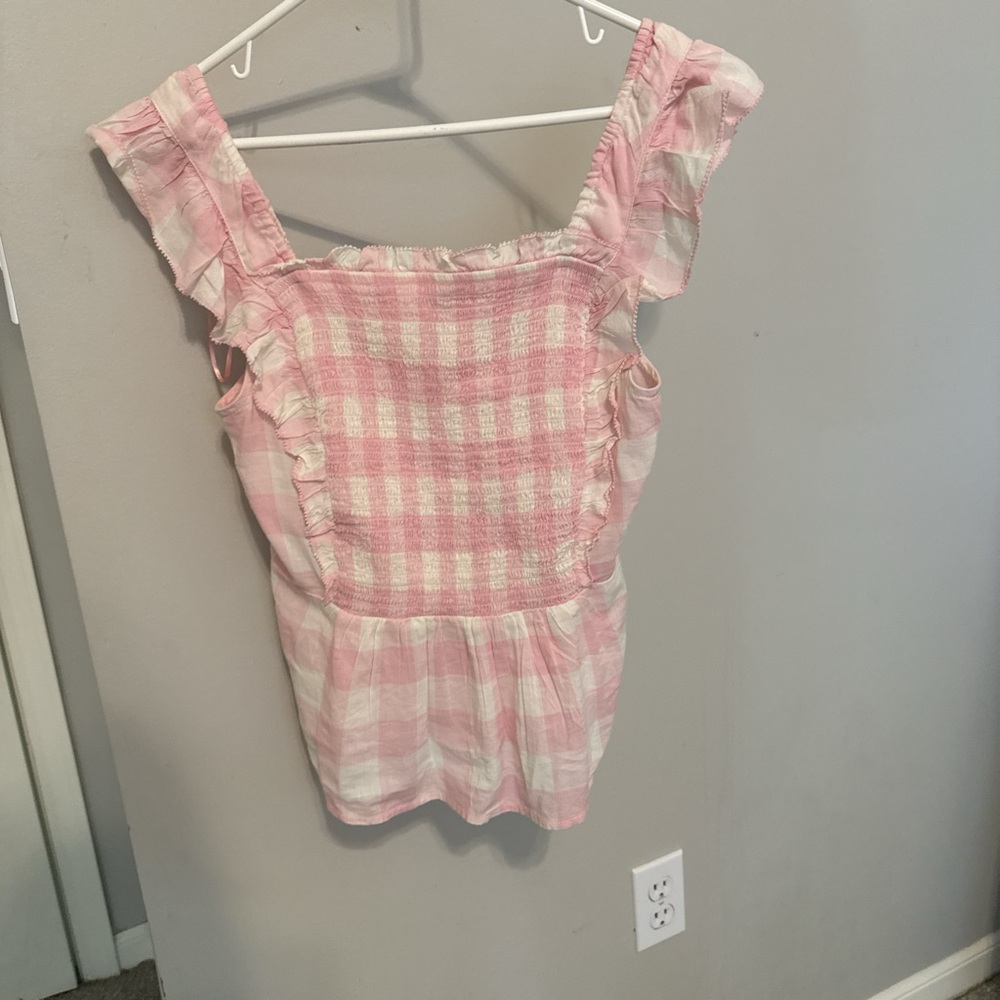 Old Navy Pink Plaid Ruffle Blouse